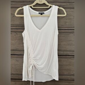 Express White Sleeveless Ruched Tank Top Rayon Spandex V-Neck